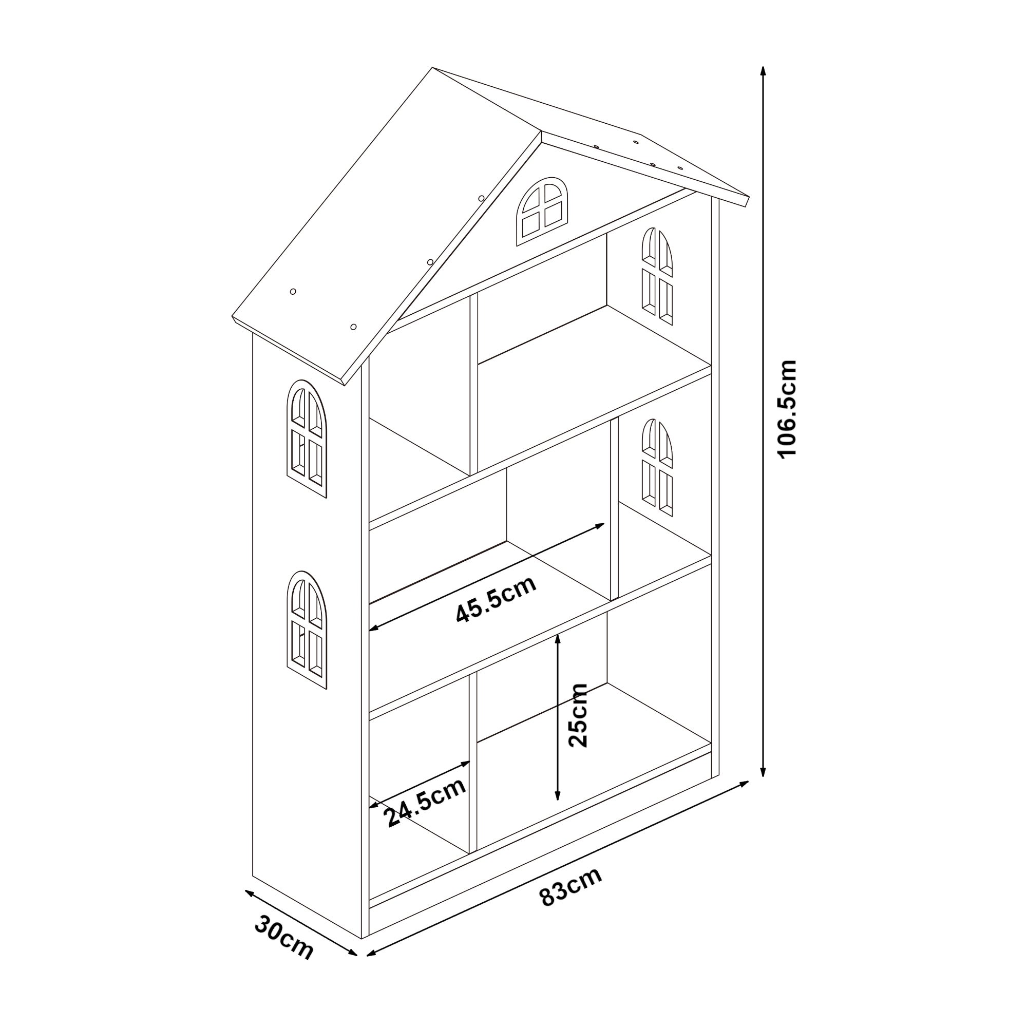 Prateleira infantil Vipsali em forma de casa MDF 107x83x30cm - Branco / Rosa [en.casa] - 3