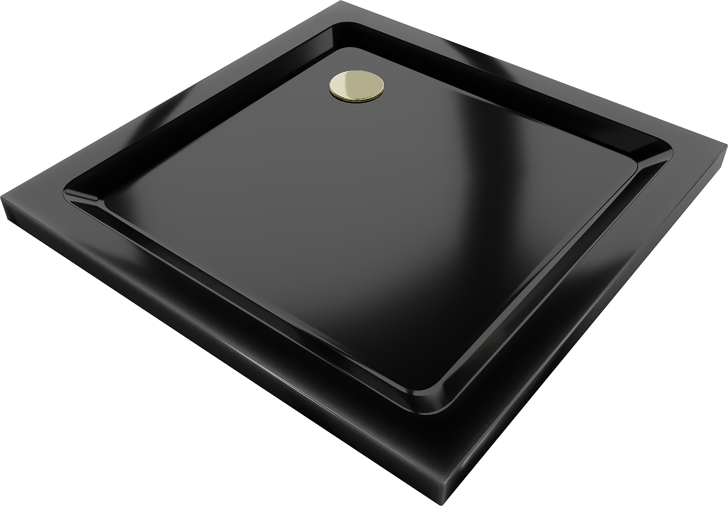 Mexen Flat brodzik kwadratowy slim 70 x 70 cm, czarny, syfon złoty - 40707070G