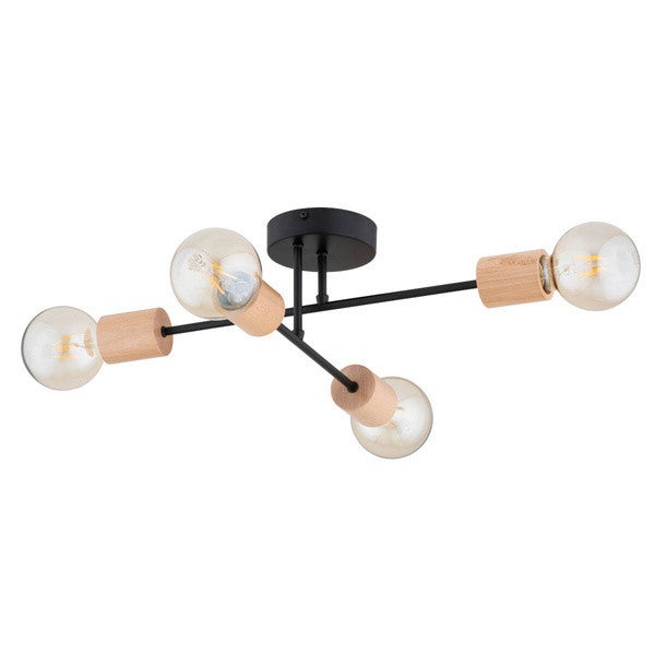 Lampa sufitowa wisząca La-Stena czarna-jasne drewno 4xE27x15W minimalistyczna wym: 17 x 41 x 52 cm metal Alfa