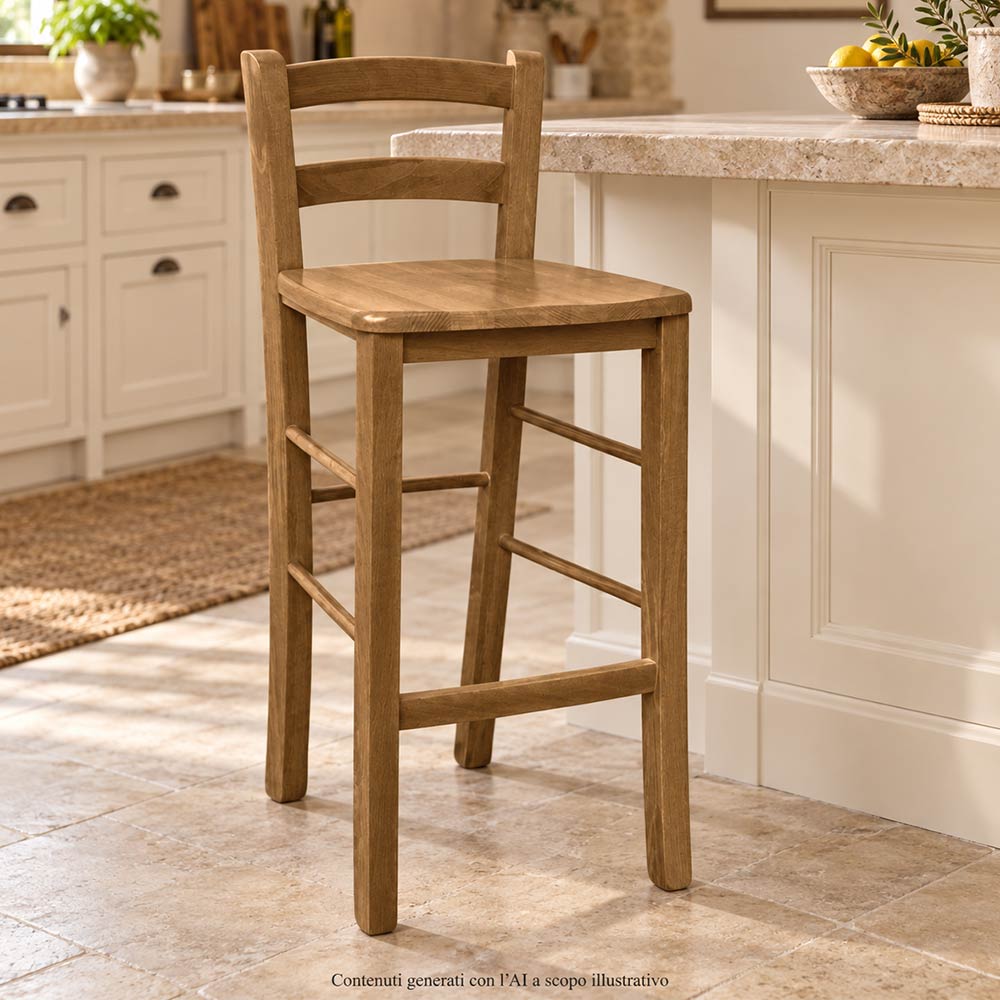 Taburete alto de cocina en madera maciza de haya color nogal claro, con ...