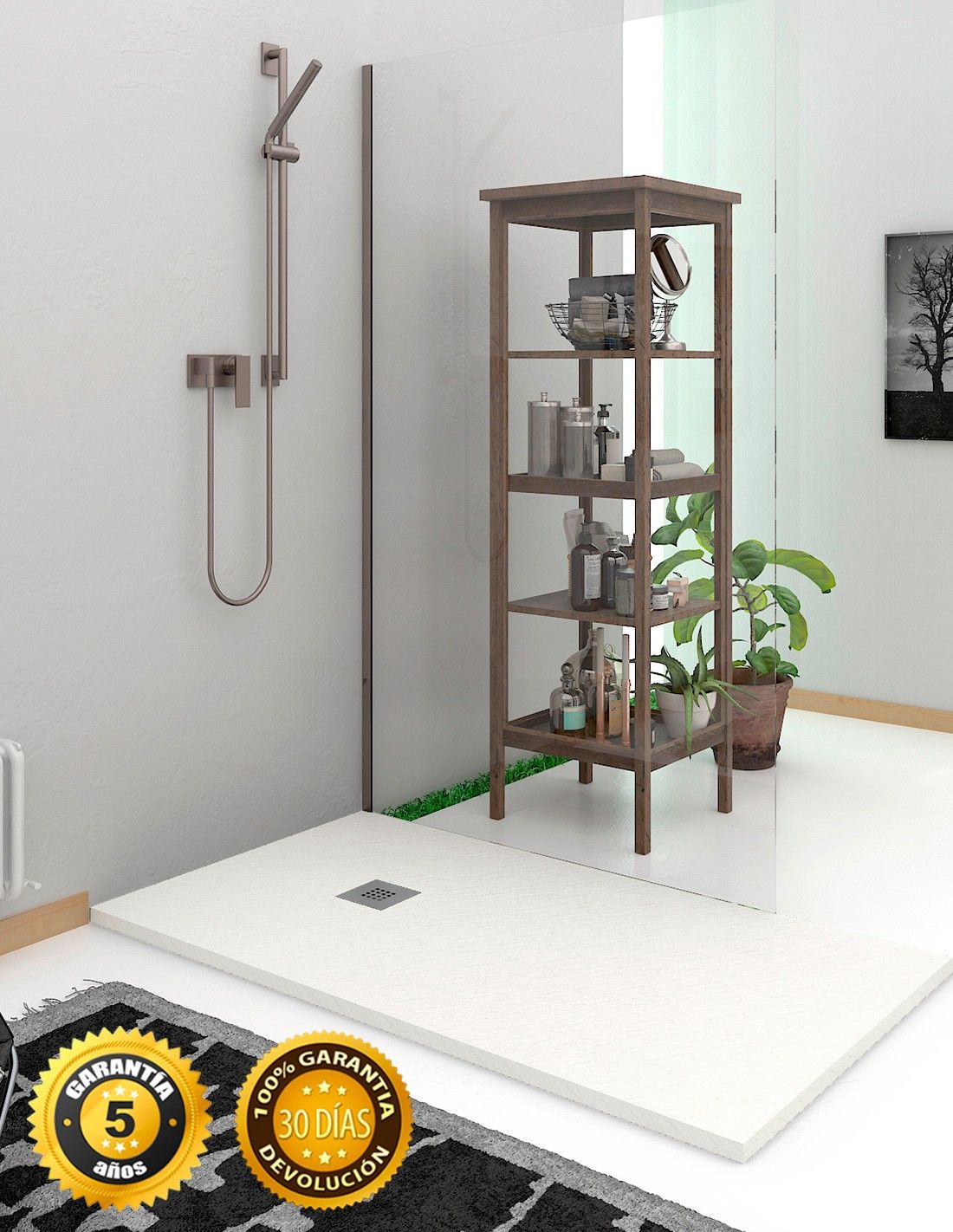 Receveur de douche en Résine extra-plat. Texture Ardoise. Blanc RAL: 9003 80X130CM - 2