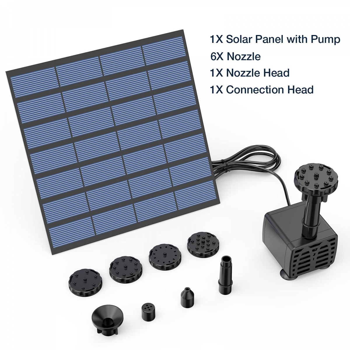 Kit de pompe à eau solaire, pompe de fontaine solaire, pompe de fontaine d'eau à énergie solaire avec 6 buses pour bain d'oiseaux, étangs, jardin - 9