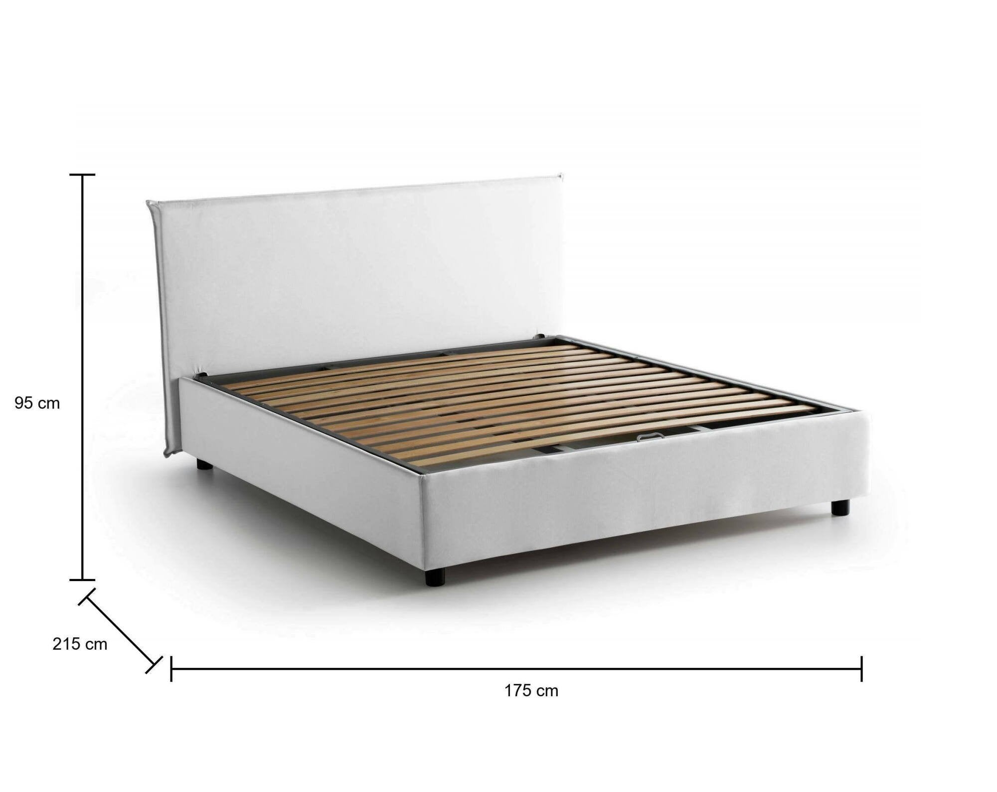 Lit Double Made in Italy, Déhoussable avec Rangement, Taille Matelas 160x200 cm, Blanc - Arcan - 3