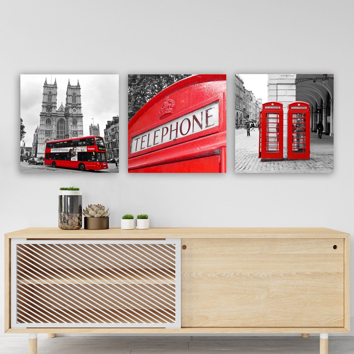 Set de 3 tableaux Londoni 30x30cm Motif Londres bus et téléphone ...