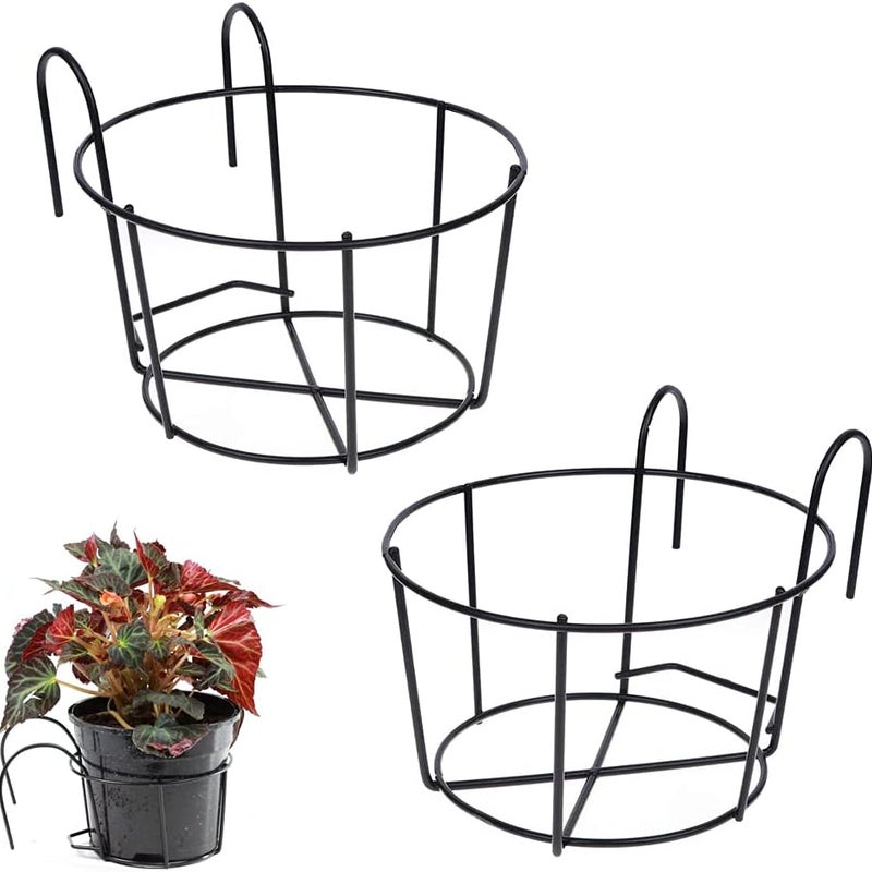 2-częściowy okrągły stojak na kwiaty, okrągły stojak na doniczki balkonowe, metalowy uchwyt na doniczki, wisząca poręcz do ogrodzenia z doniczką