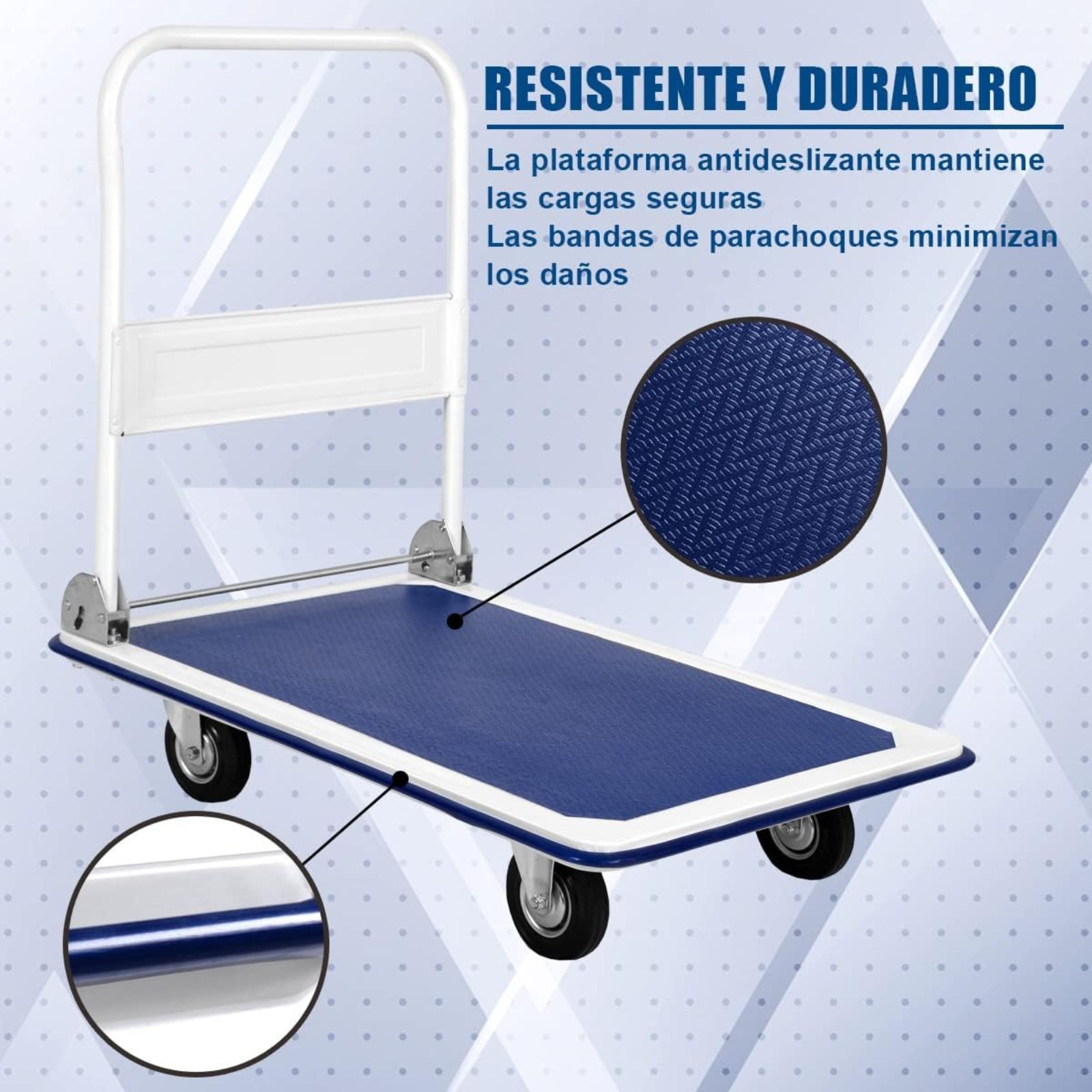 Carrinho Plataforma Dobrável DASCK – 150 kg – Aço Reforçado – Compacto e Robusto – Azul/Branco - 9