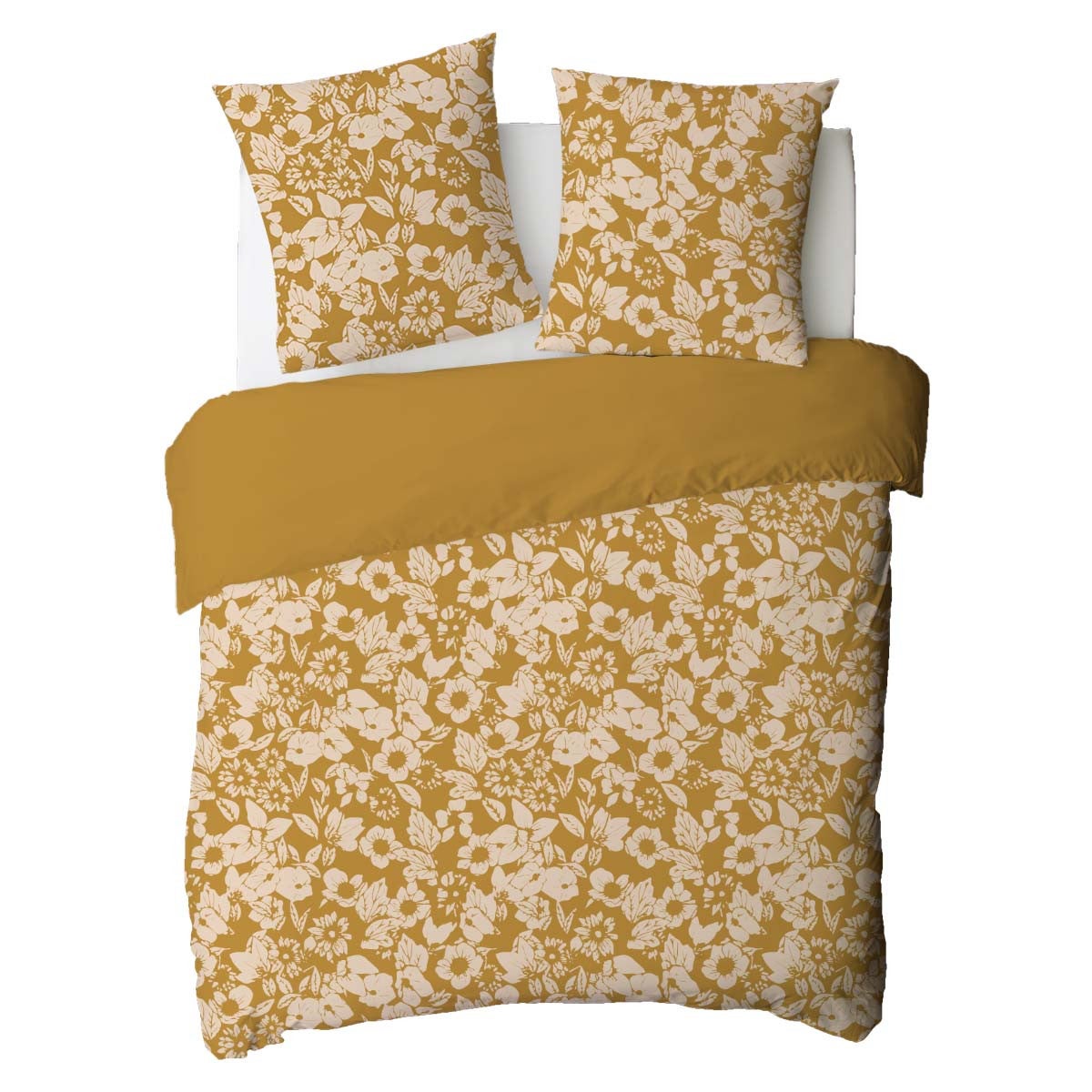 Parure de lit 2 personnes en coton 57 fils imprimé miel 240x220cm - 5