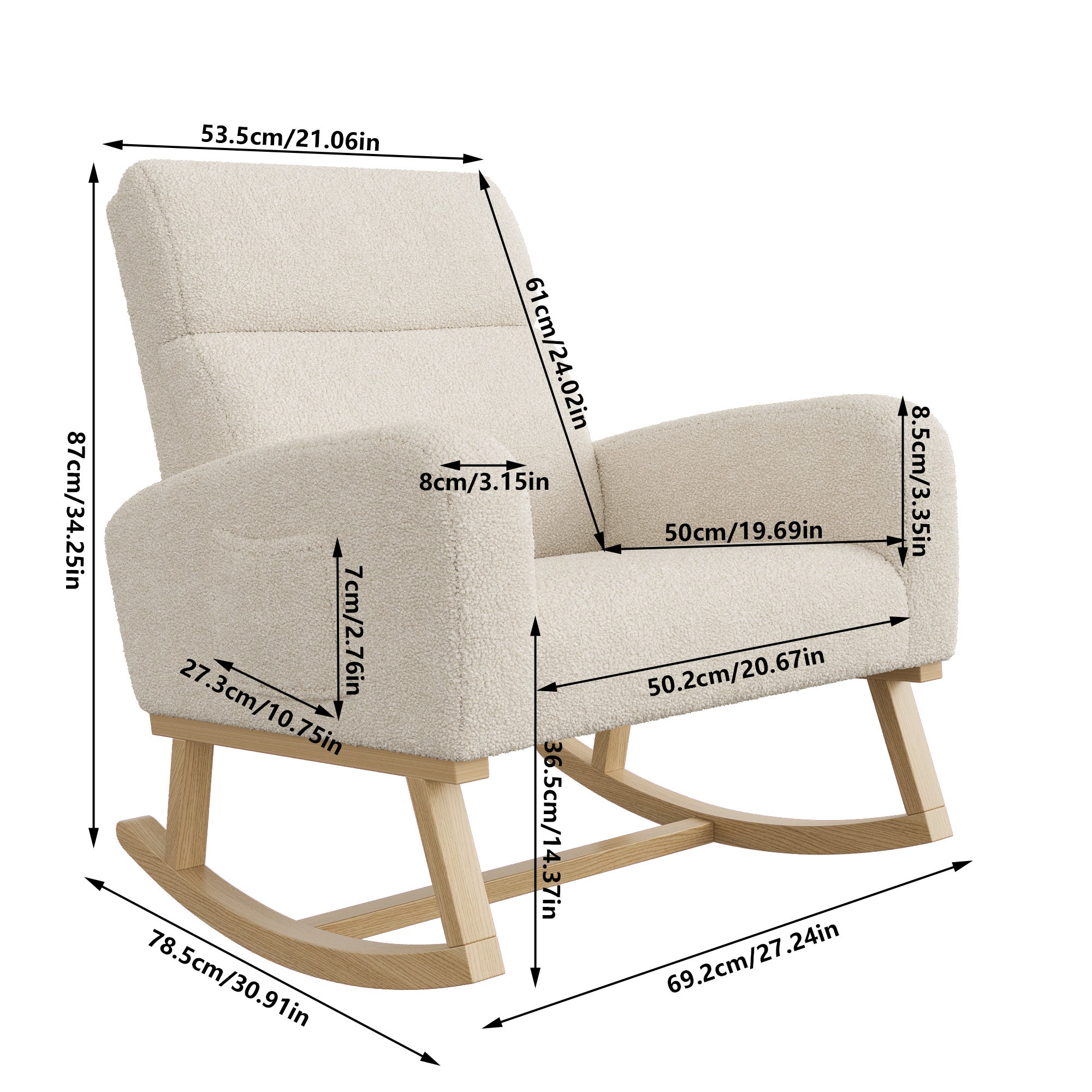 Fauteuil a Bascule, Chaise a Bascule Allaitement avec Poches Latérales et Base en Bois, Fauteuil Rocking Chair interieur extérieur pour Chambre, Beige - 2