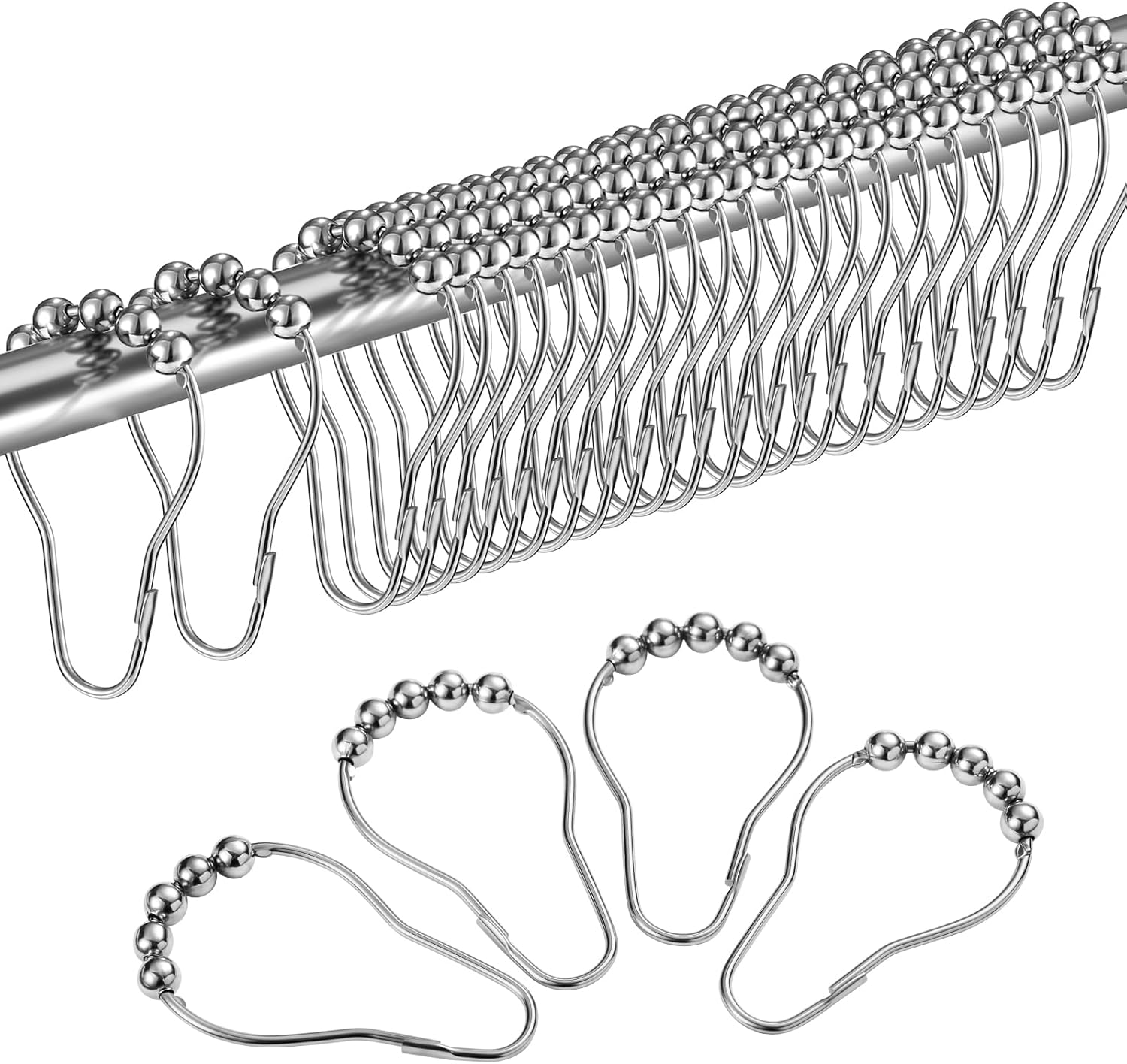 24 szt. kółek do zasłon prysznicowych ze stali nierdzewnej z systemem przesuwnym do zasłon prysznicowych 69 x 39 mm, srebrne