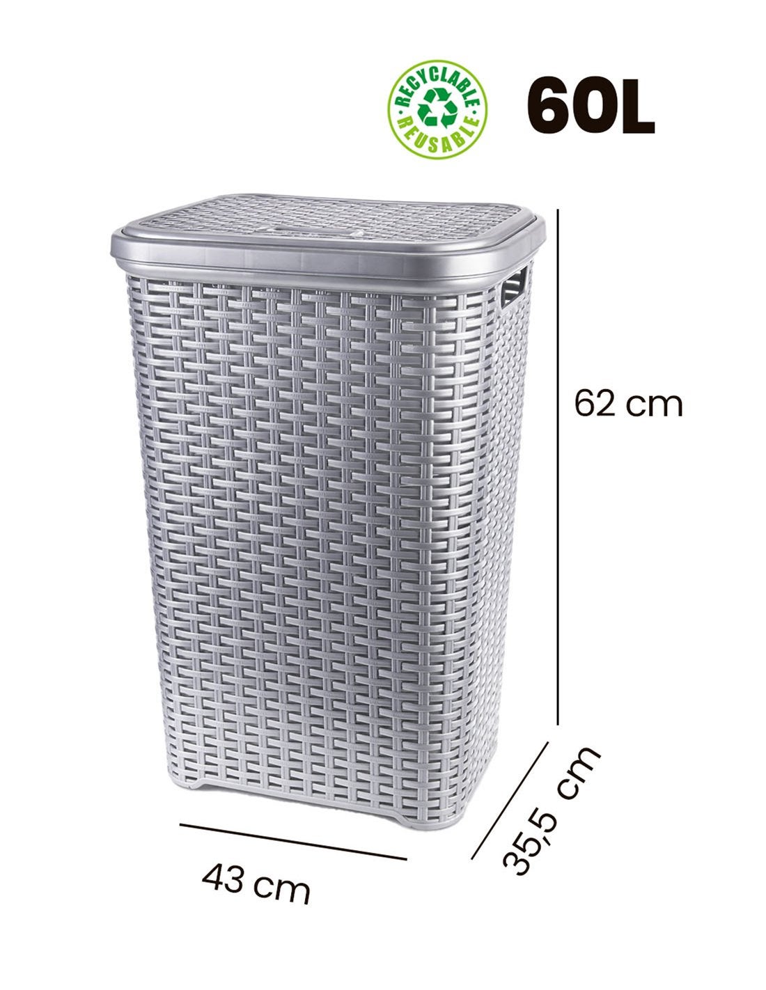 JARDIN202 - Cesto Ropa Sucia Pongotodo con Tapa y Asas | Cesta Colada Plástico Ratán | Cubo Ropa Sucia Ventilado | Baño Dormitorio | 38L/60L | 60 lit - 3