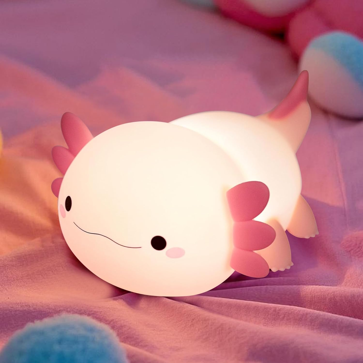 Axolotl Veilleuses pour enfants - Veilleuse Animal en Silicone à Intensité Variable - Lampe de Chevet Tactile Rechargeable Mignonne - 5