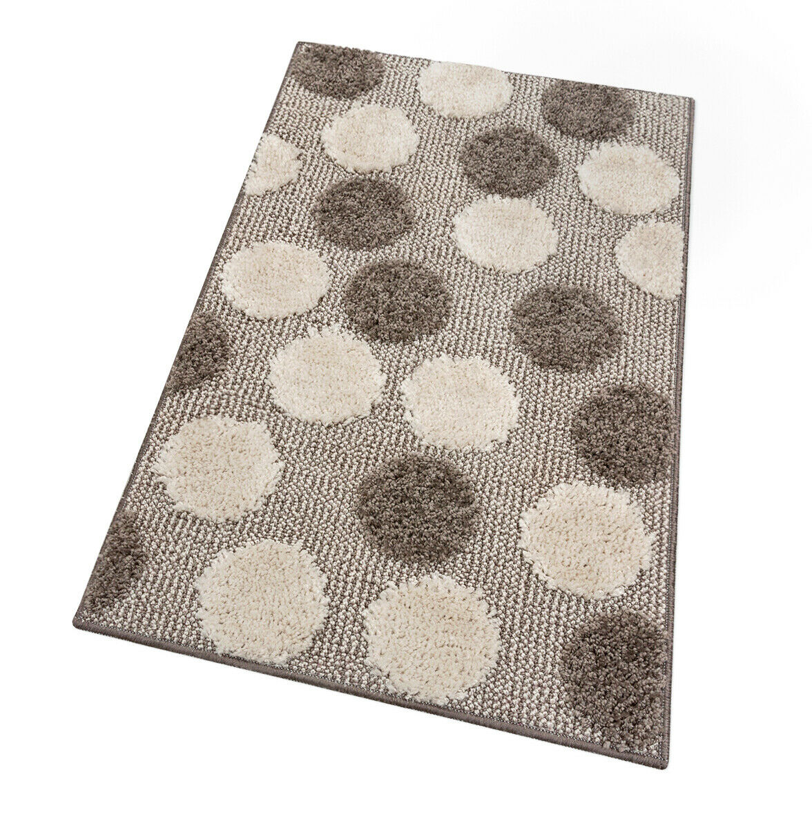 Alfombra de baño 50x110 cm para ducha pie de cama moderna suave antideslizante absorbente shaggy lunares tórtola