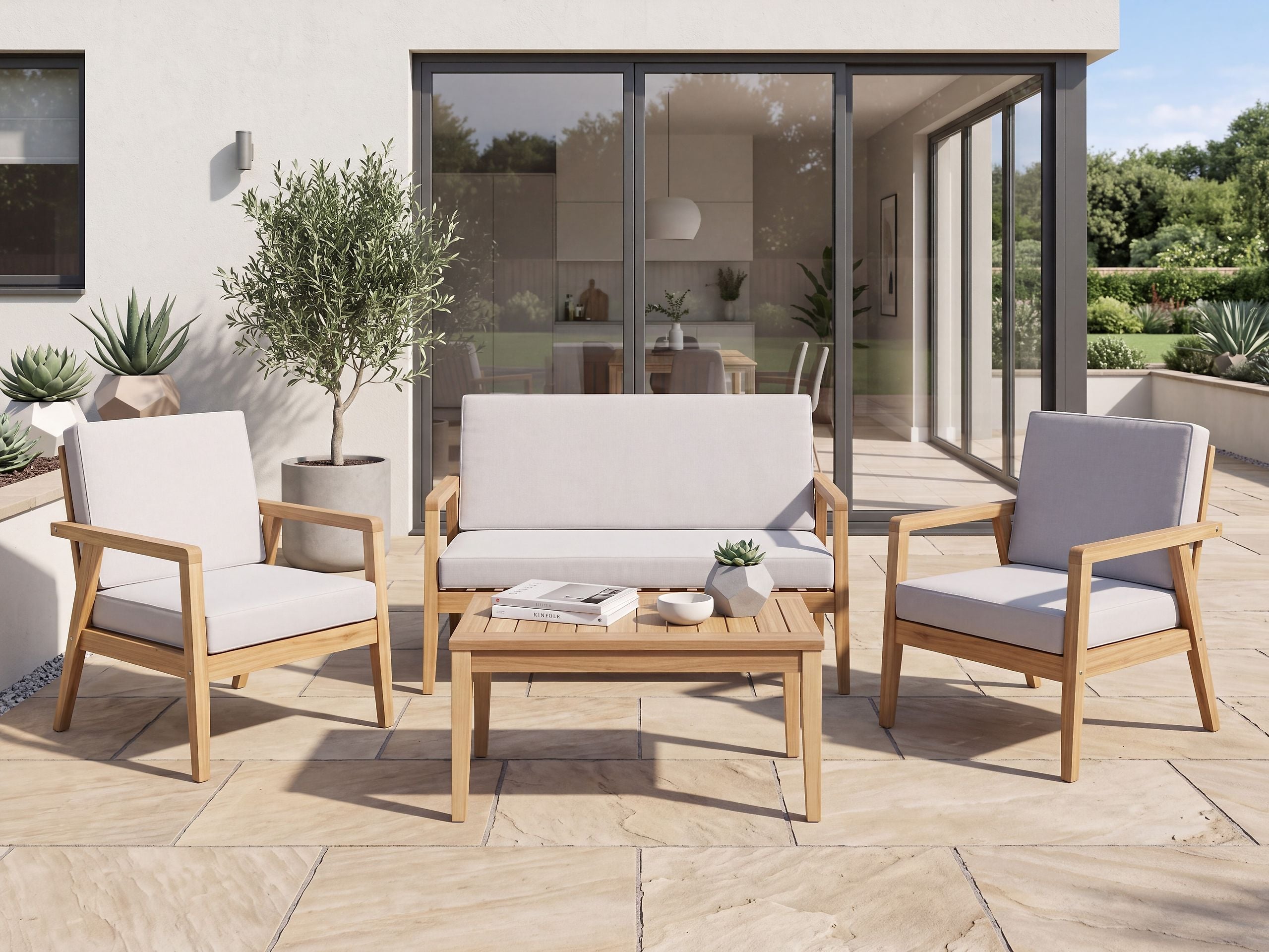Set lounge pentru grădină cu masă cu 4 locuri PALLANO Taupe Lemn de acacia