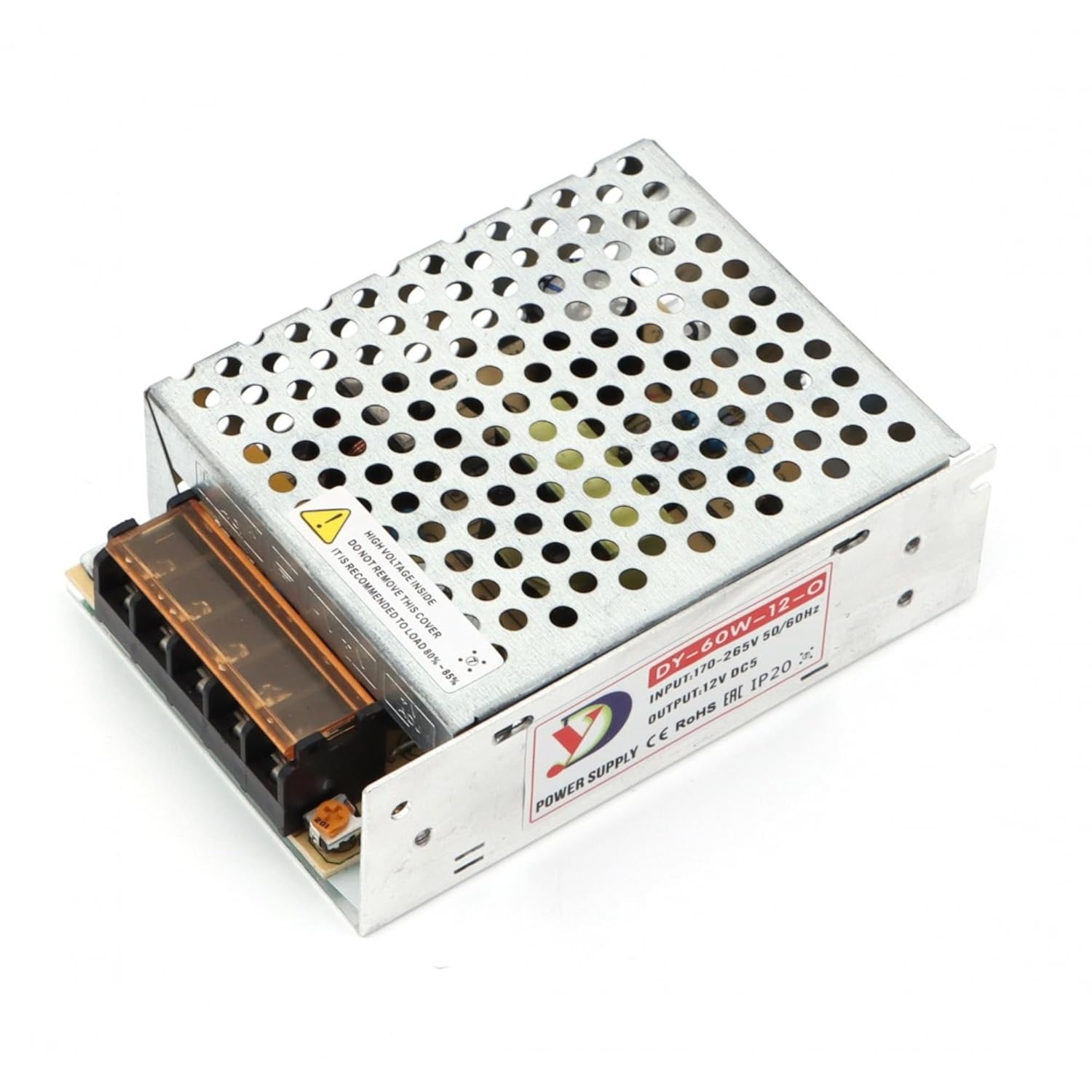 Transformator zasilający 110/220 V AC na 12 V DC 60 W 5 A, instalacja wewnętrzna IP20, do taśm LED, neonów lub urządzeń niskonapięciowych