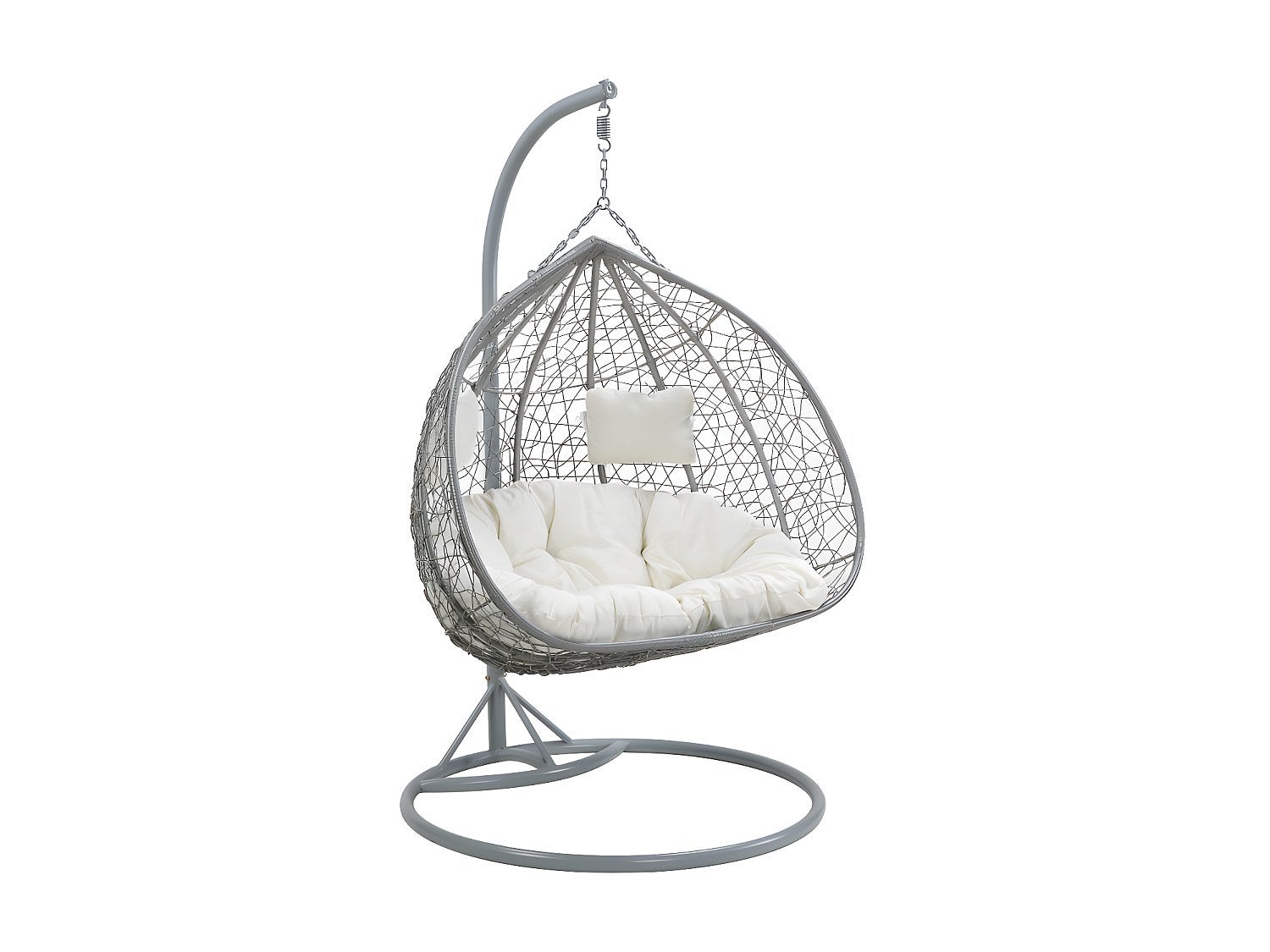 Fauteuil suspendu 2 places en résine tressée - Gris avec coussins blancs - CAYAMBE de MYLIA - 3