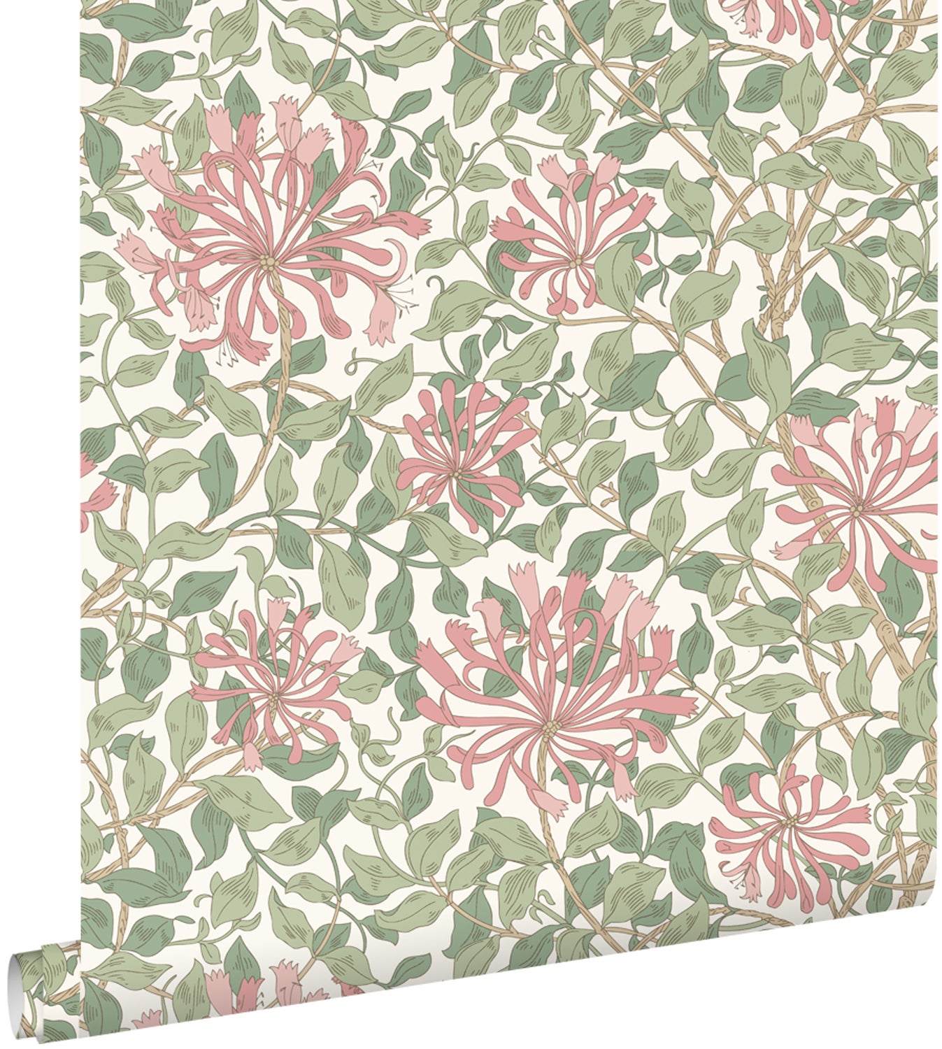 Papel pintado flores verde y rosa - 50 x 900 cm - estahome