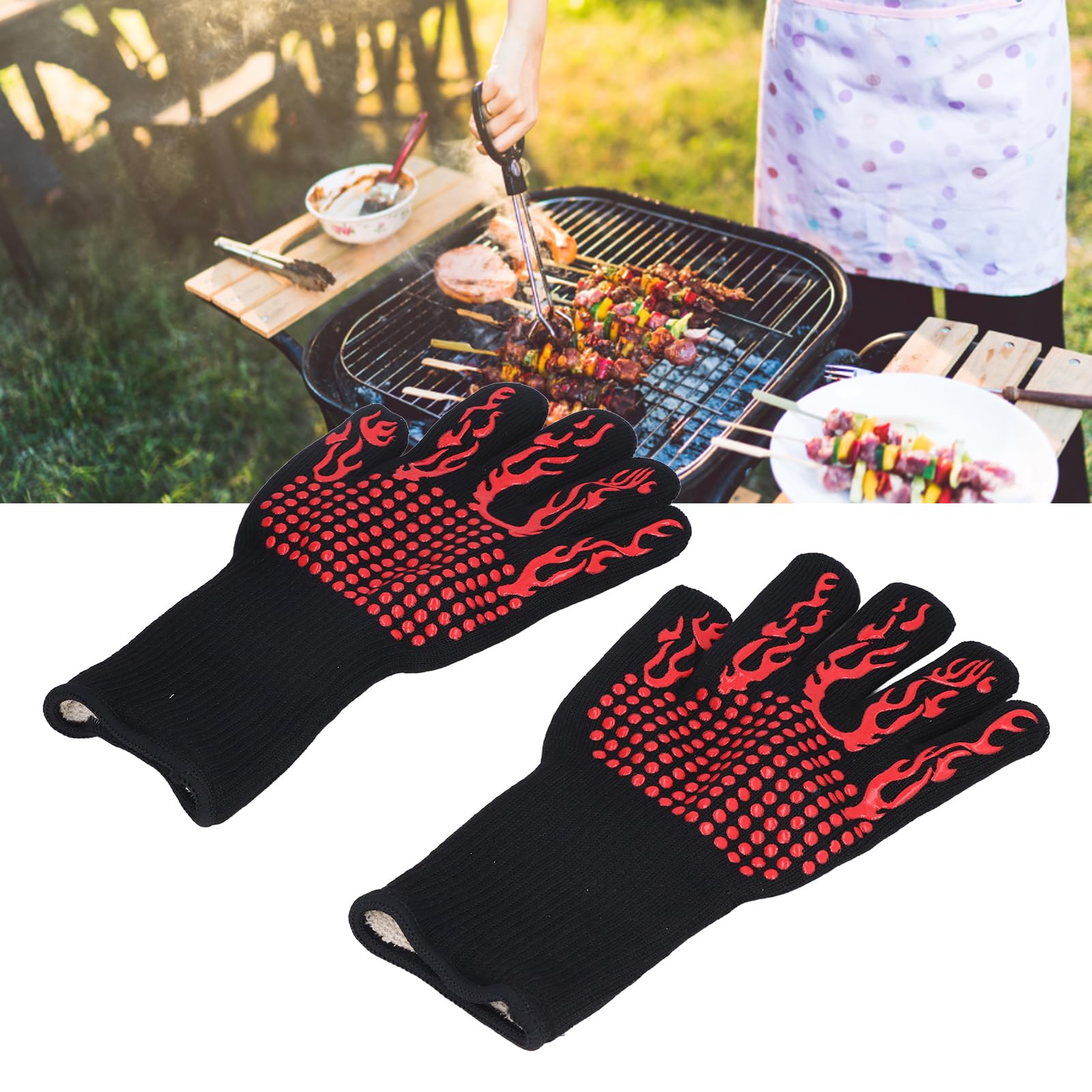 Gants isolants lavables et ignifuges résistants à la chaleur de 800 ℃ pour barbecue, grillades, cheminée - 8