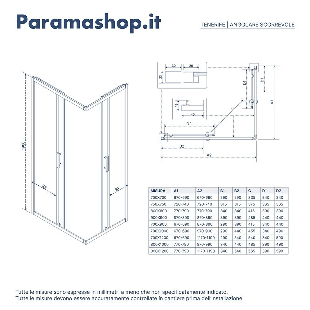Box doccia 80x80 cm angolare scorrevole vetro anticalcare 6mm trasparente h190 | Tenerife - 7