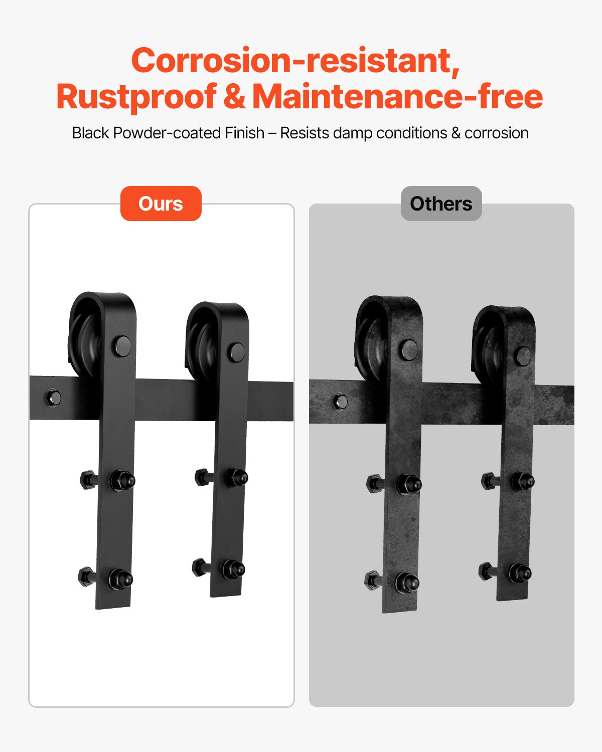 Kit herrajes para puerta granero corredera simple VEVOR,150 cm,riel duradero y rodillo en J,para puertas 762 mm ancho y 34,92-44,45 mm de espesor - 3