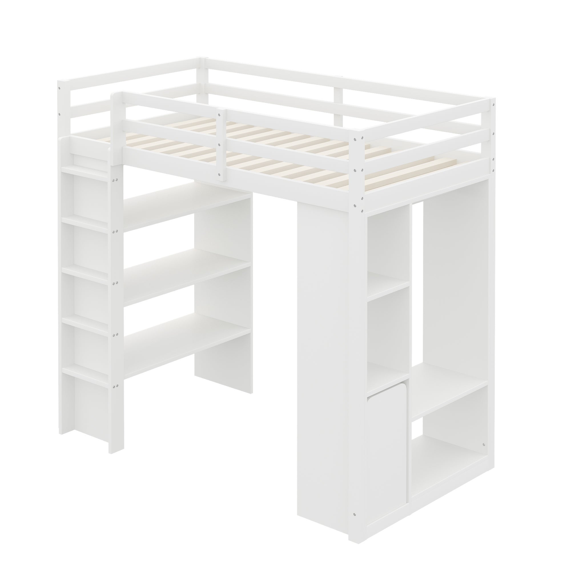 Lit mezzanine enfant 90 x 200 cm avec étagères et armoire ouverte - Pin + contreplaqué + MDF - Blanc (Sans matelas) - 10