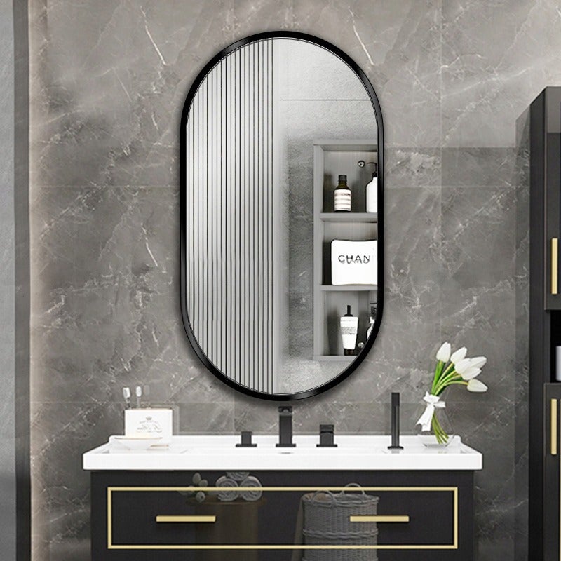 Lustro owalne łazienkowe salon sypialnia czarna rama 75x40 cm - 3