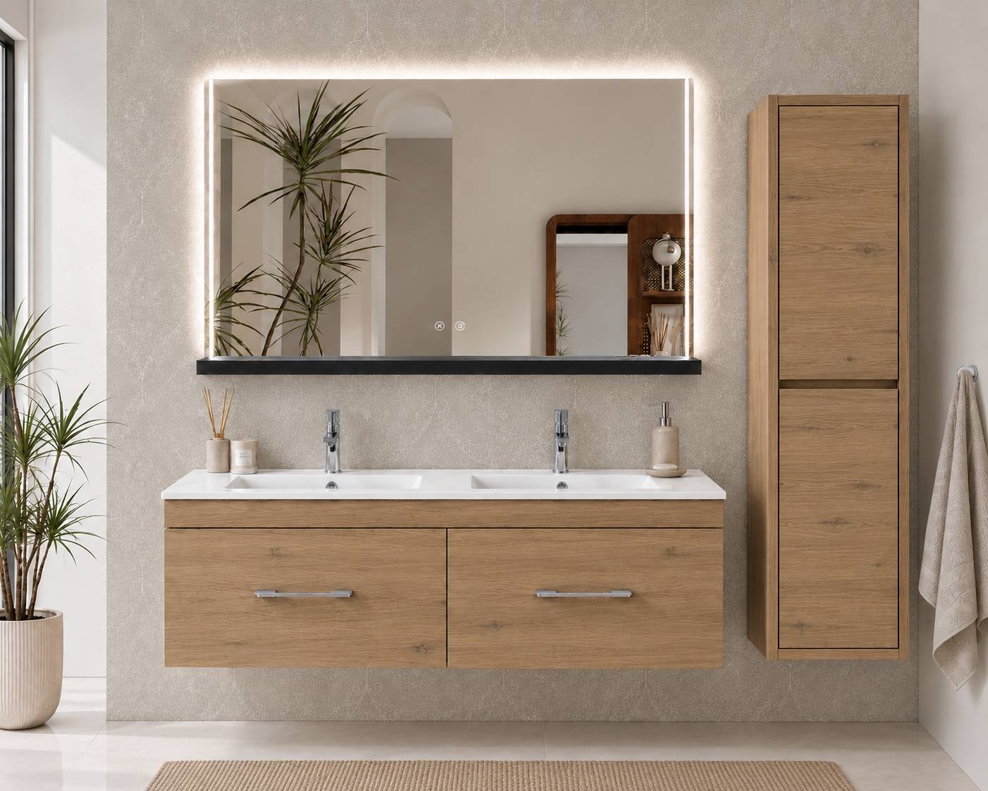 Mobilier de baie cu lavoar ORIGENBATH FLORENCIA fără oglindă 120x45 cm dublu estepa cu coloană