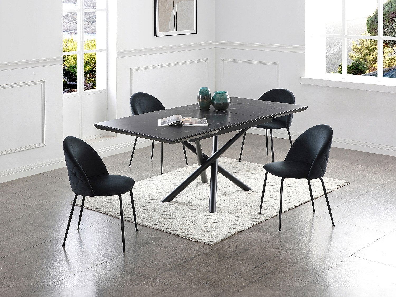 Zestaw 6 krzeseł z weluru i stali nierdzewnej - Czarny - MELBOURNE