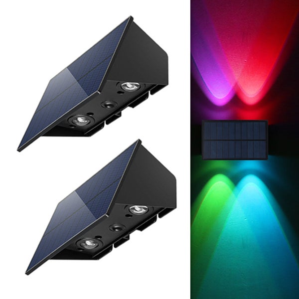 Zewnętrzne lampy solarne, zestaw 2 solarnych lamp ściennych zewnętrznych, wodoszczelne lampy solarne świecące w górę i w dół (kolorowe światła)