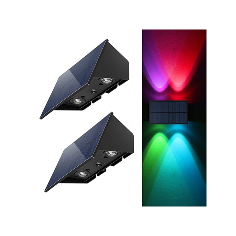 Zewnętrzne lampy solarne, zestaw 2 solarnych lamp ściennych zewnętrznych, wodoszczelne lampy solarne świecące w górę i w dół (kolorowe światła)