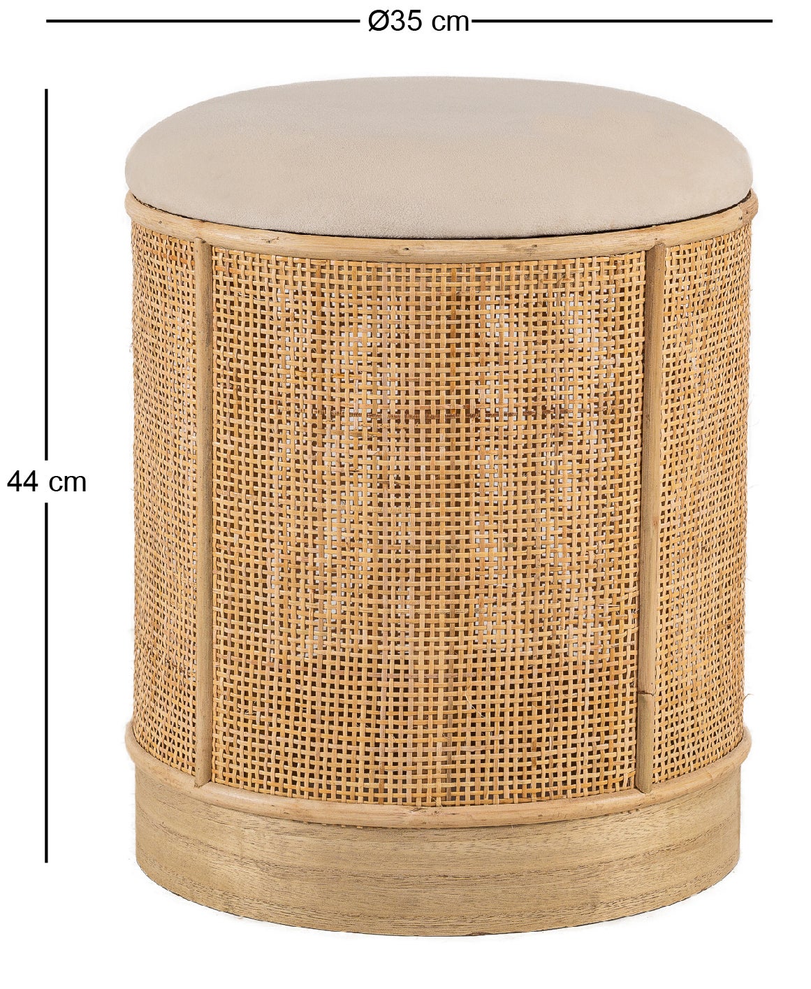 Nordlys - Pouf de Salon en Bois et Velours Rotin Beige - 5