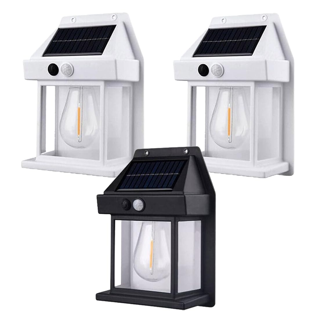 3 sztuki zabytkowych lamp solarnych LED z czujnikiem ruchu, odpornych na warunki atmosferyczne (czarne i 2 białe)