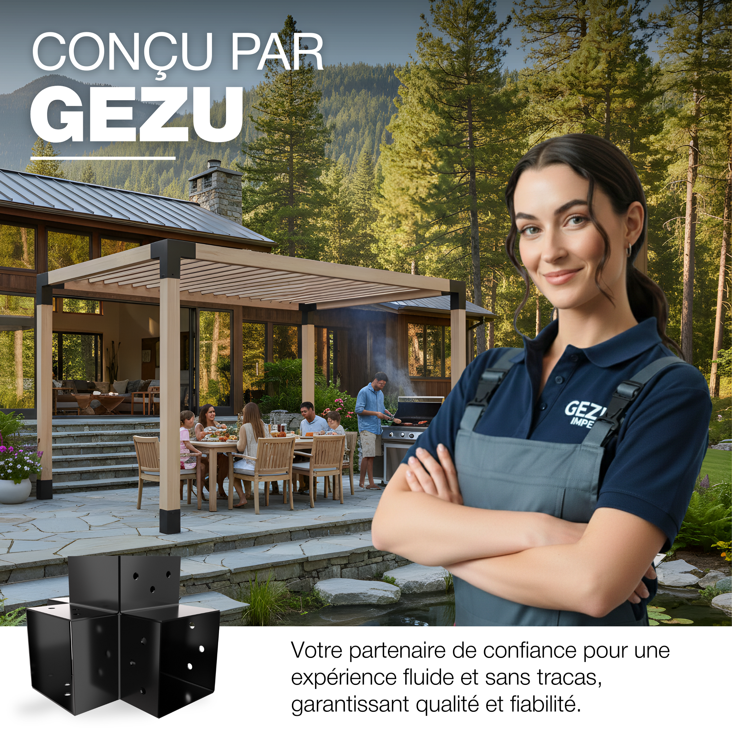 Connecteur de Poteau X 81 x 81 mm Lot de 4 GEZU IMPEX Noir Pergola Connecteur D’Angle 4 Voies Pavilon Support Bricolage Menuiserie - 7