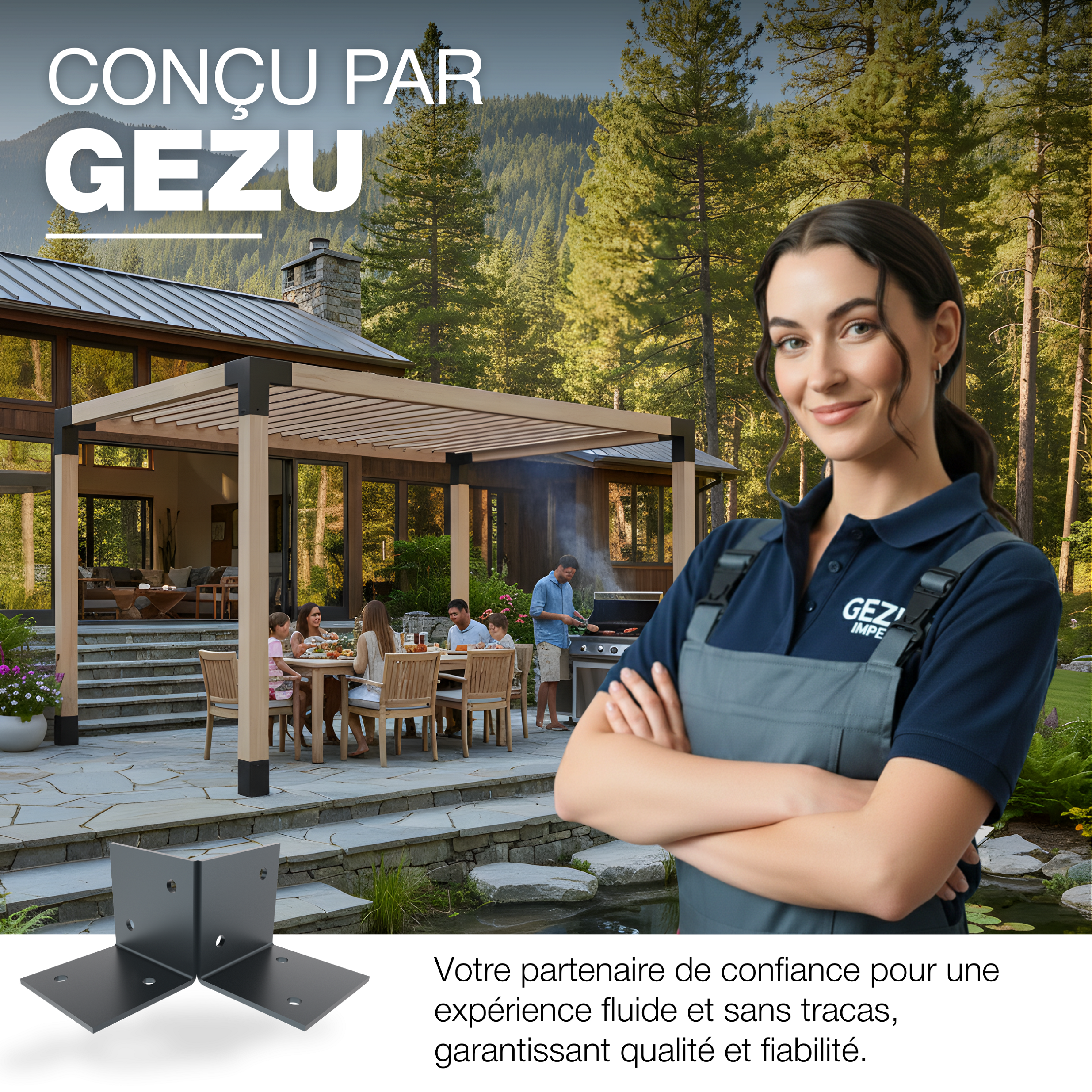 Pergola 71x71mm Revêtement en Poudre Anthracite Kit Pergola en Bois Plaques de Sol Fixation au Sol Connecteur de Poteau GeZu Impex - 7