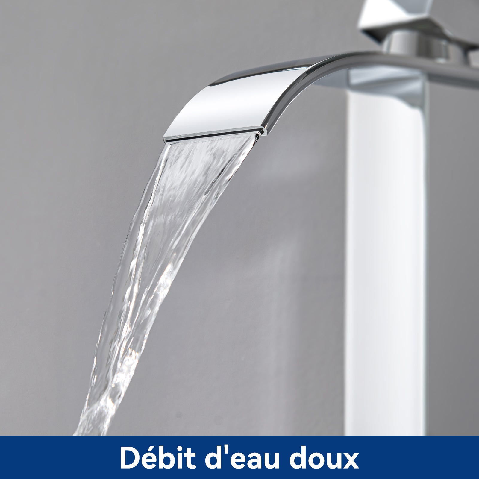 Grifo de lavabo cromado tipo cascada, grifo de baño con agua caliente/fría, mezclador de lavabo de acero inoxidable 304 - 4