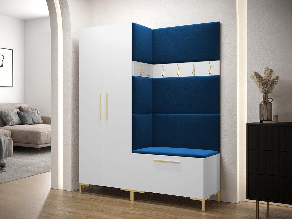 Conjunto para corredor Tivsoa 100, 196x158x44cm, Branco, Placa de aglomerado laminado, Tecido, Montado na parede, Colocado - 2