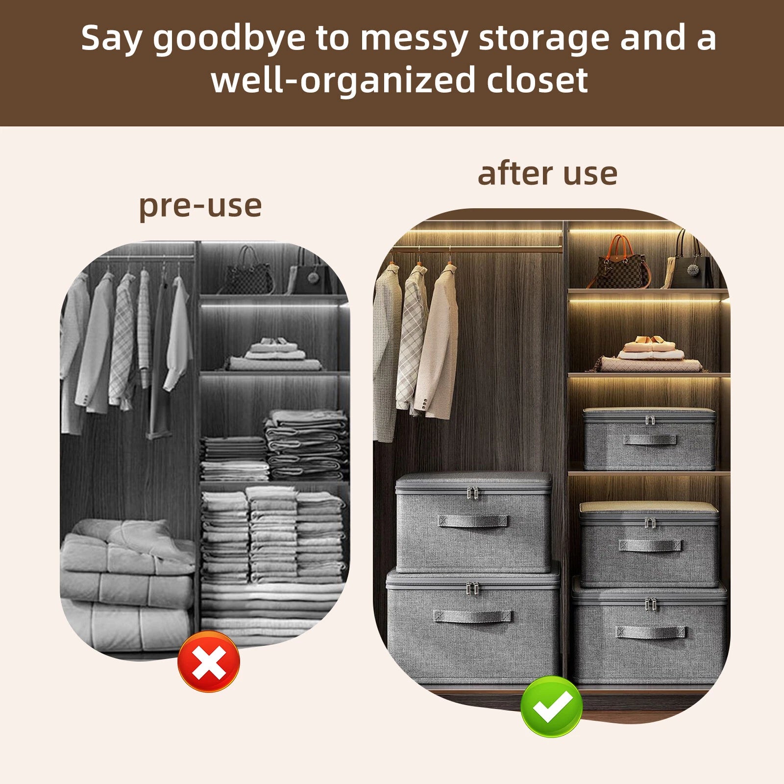Caixa de arrumação, caixa de arrumação de roupa extra grande, 45 x 35 x 26 cm, caixa de pano dobrável com tampa - 4