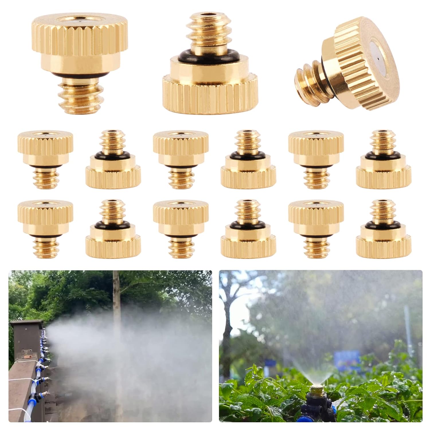 Zestaw 15 dysz zamgławiających z mosiądzu 0,5 mm do systemu nawadniania chłodzącego do ogrodu i na taras