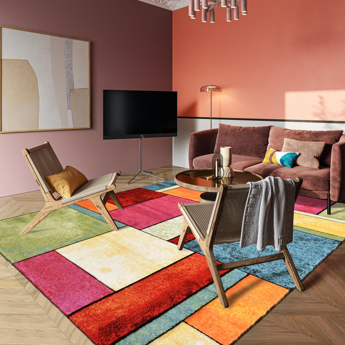 tapis salon 120x170 tissé multicolore rectangle motif géométrique LYN8 GEOME - 8