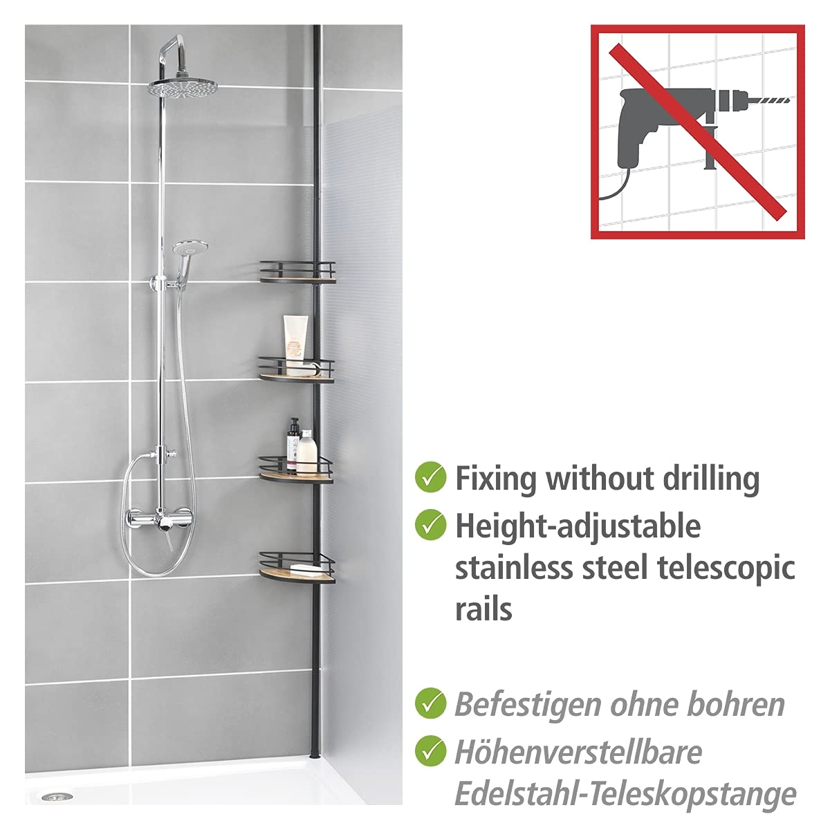 Organisateur de douche Dolcedo noir 31x270x23 cm - 7