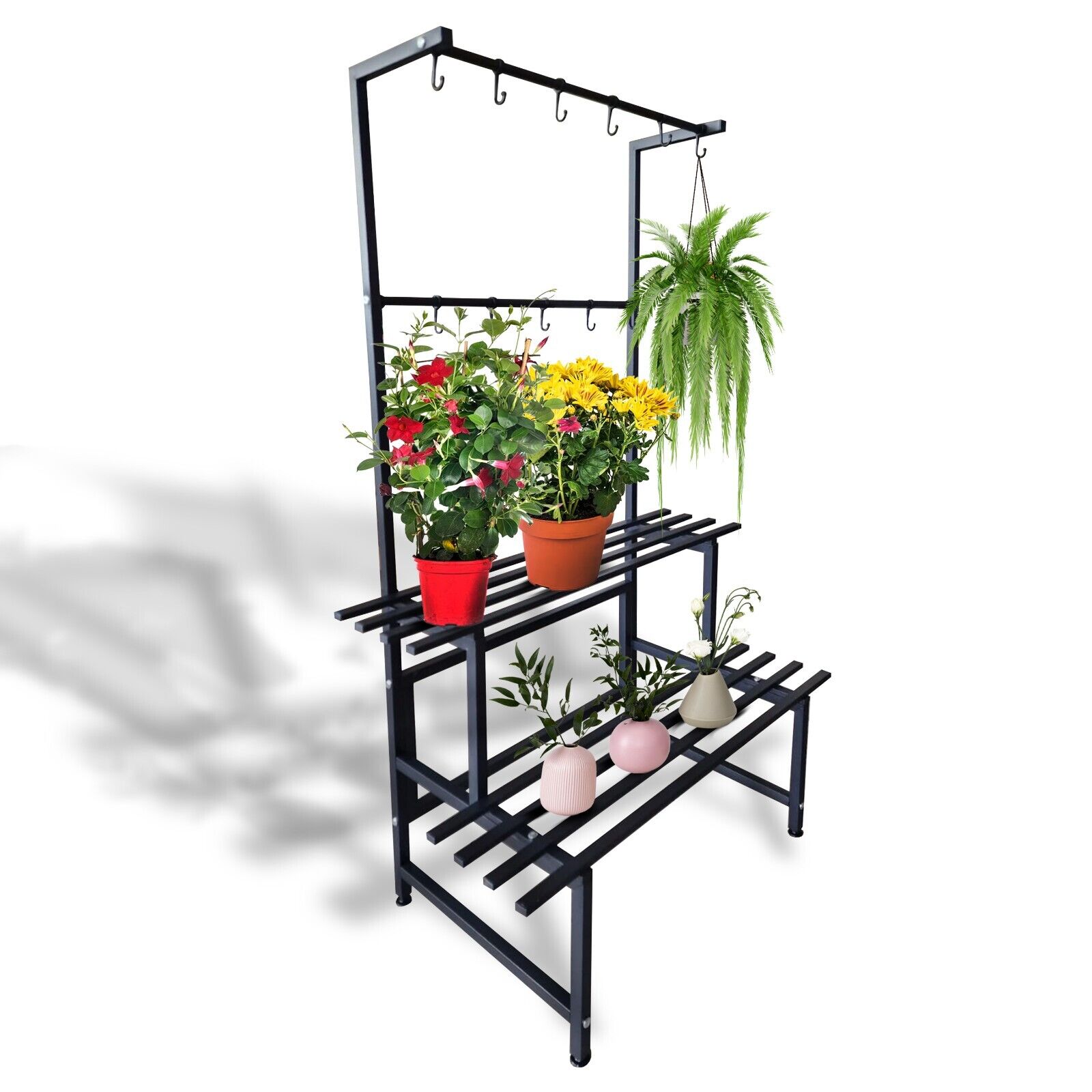 Scaffale portapiante portafiori fioriere giardino terrazzo grandi esterno interno acciaio verticale portavasi da esterno 2RIP120CM+GANCI - 10