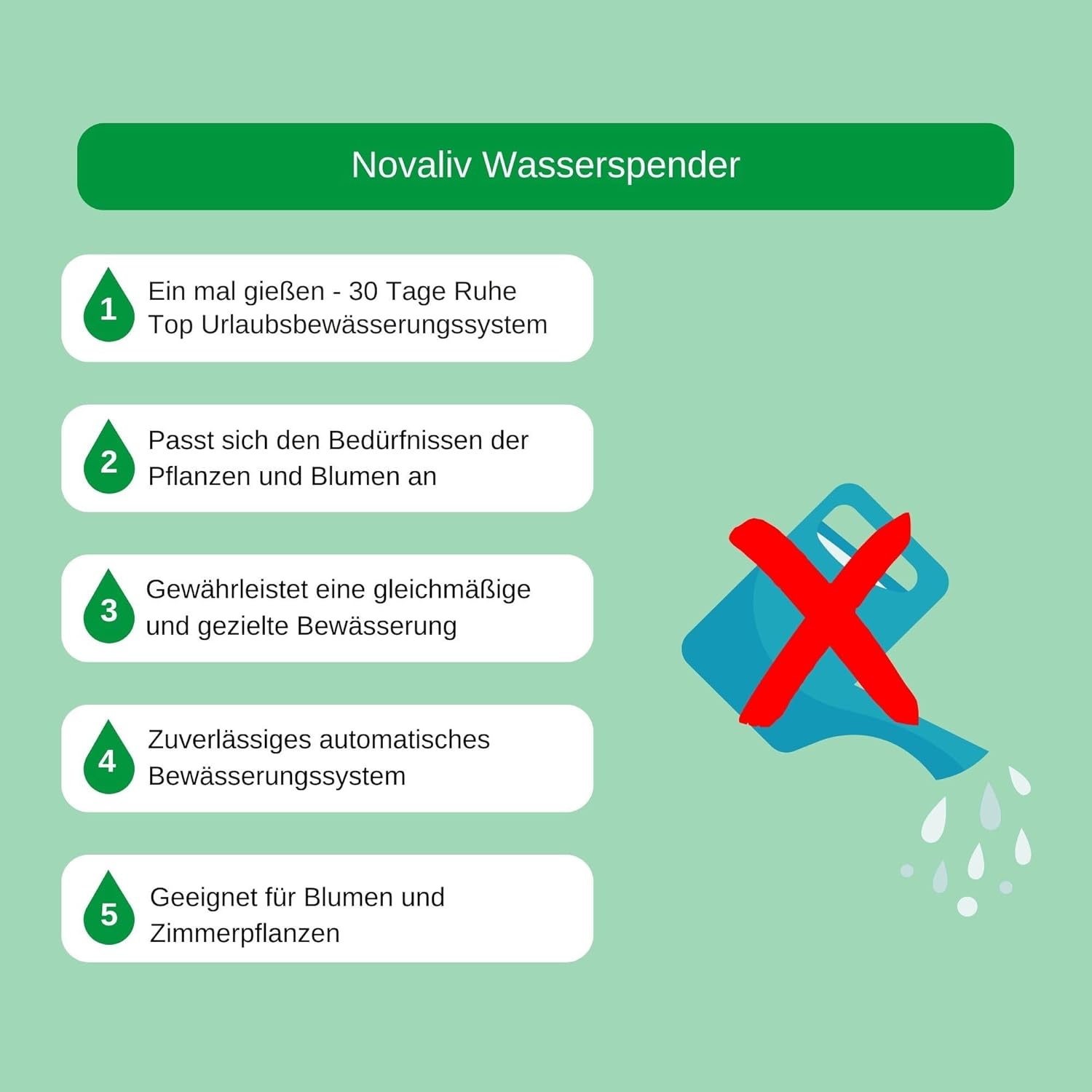 Système d'arrosage automatique d'intérieur Novatool 4X - Arrosage jusqu'à 30 jours - Système d'irrigation goutte à goutte pour l'arrosage des plantes - 6