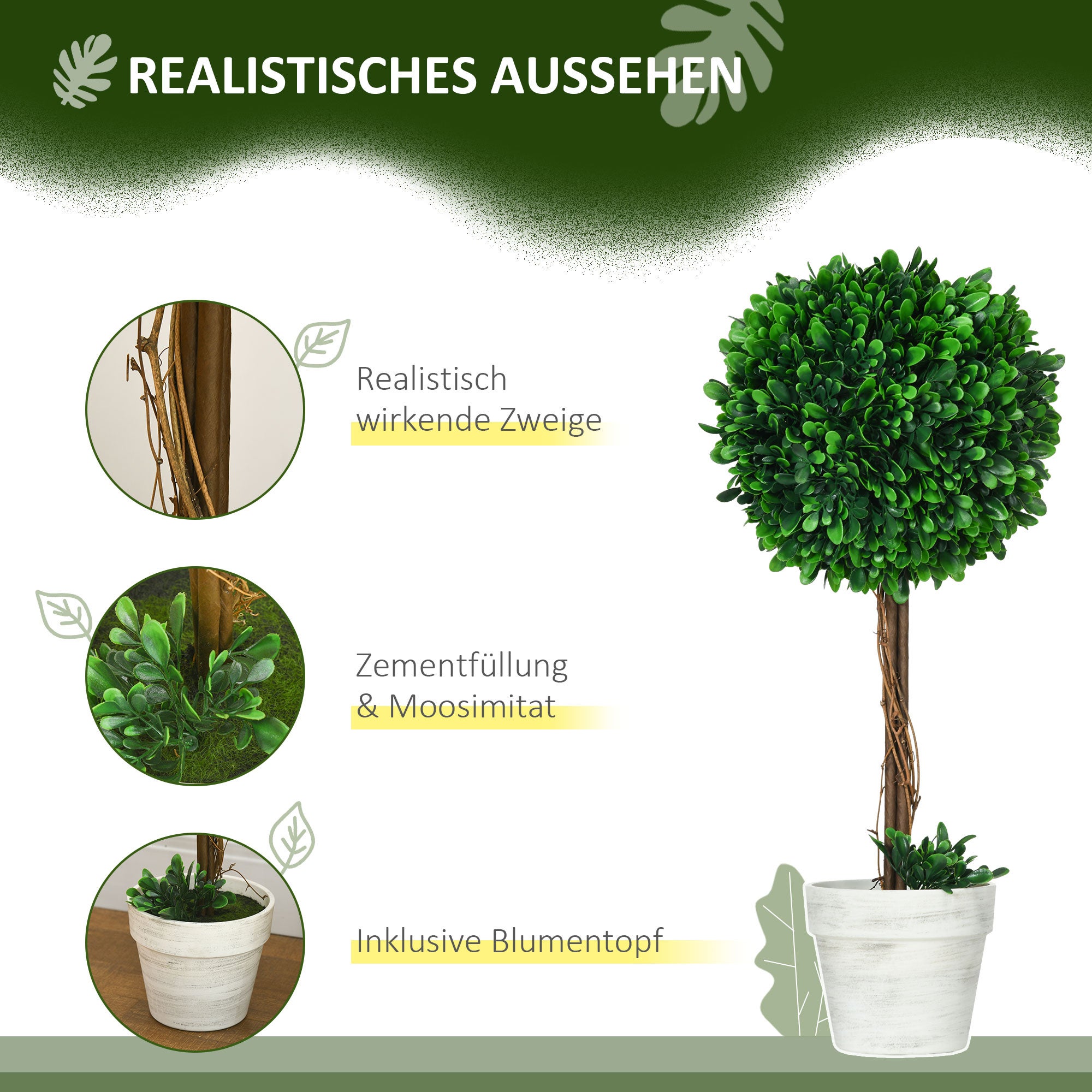 Lot de 2 buis artificiels de 60 cm, résistants aux UV, avec pots, pour décoration de salon, vert - 4