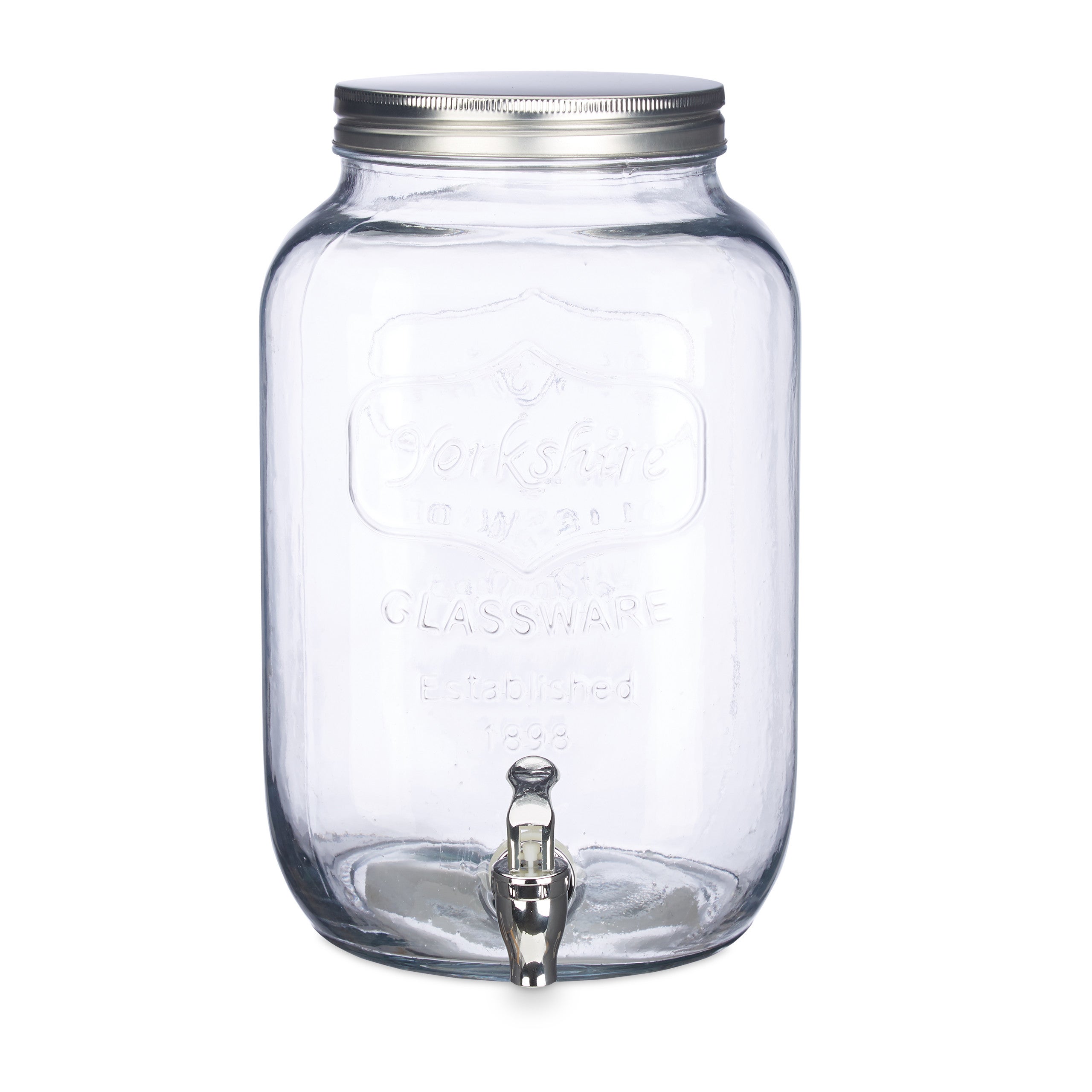 Distributeur de boisson 8 L, limonade, carafe verre robinet, retro vintage, fontaine boisson, transparent, Relaxdays - 8