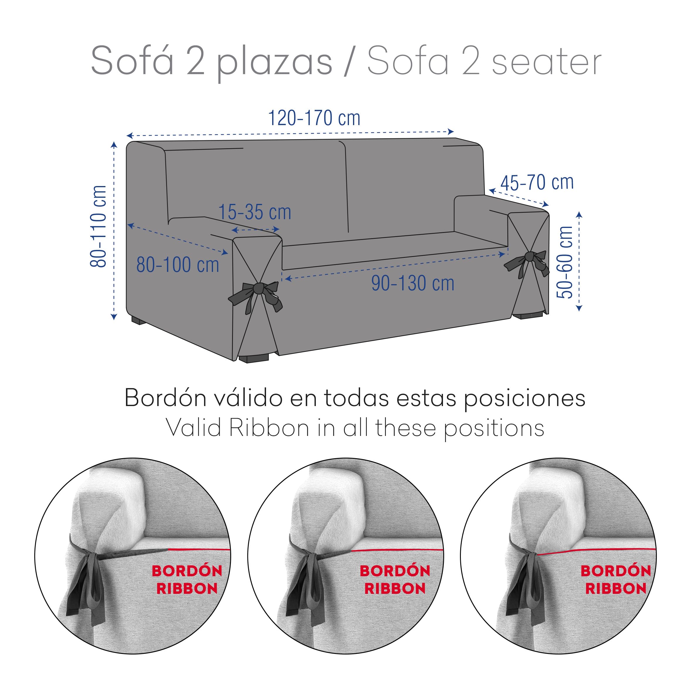 Copridivano 2 posti con lacci grigio chiaro 140 - 180 cm - 6