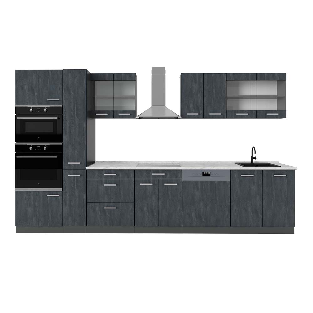 Vicco Kuchnia R-Line, Czarny beton/antracyt, 350 cm , BP Marmur