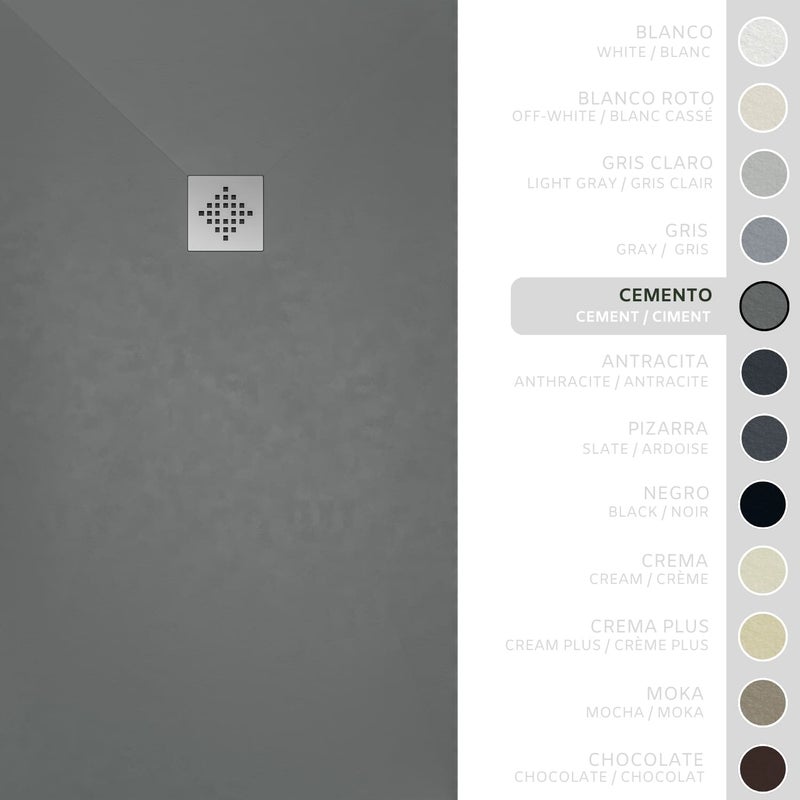 SOULHOME Brodzik prysznicowy– Żywica– Gel Coat– Gładka/Kamienna tekstura – Antypoślizgowy – Kolor cementowoszary – 210x80- Niski 3 cm– Standard