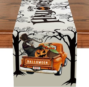 Chemin De Table Halloween - 45x185 Cm En Polyester Avec Toiles D'araignée | Décoration De Fête Effrayante