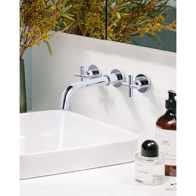 Bateria umywalkowa ścienna, bateria umywalkowa łazienkowa z 3 otworami, chromowana