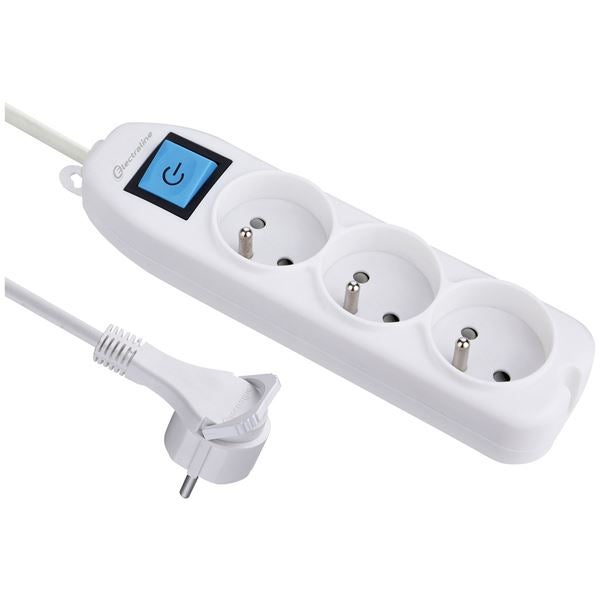 Bloc 3x2P fiche plate + inter 3G1 1.5m blanc ELECTRALINE