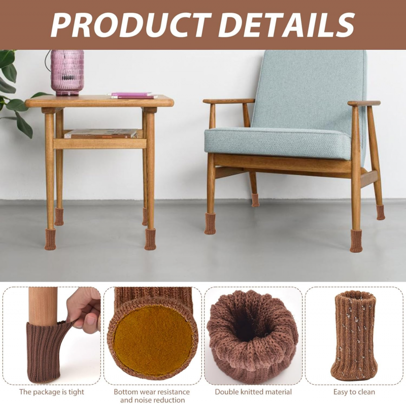 Calcetines protectores para patas de silla (paquete de 32), almohadillas antideslizantes para muebles, reducen el ruido y los arañazos.